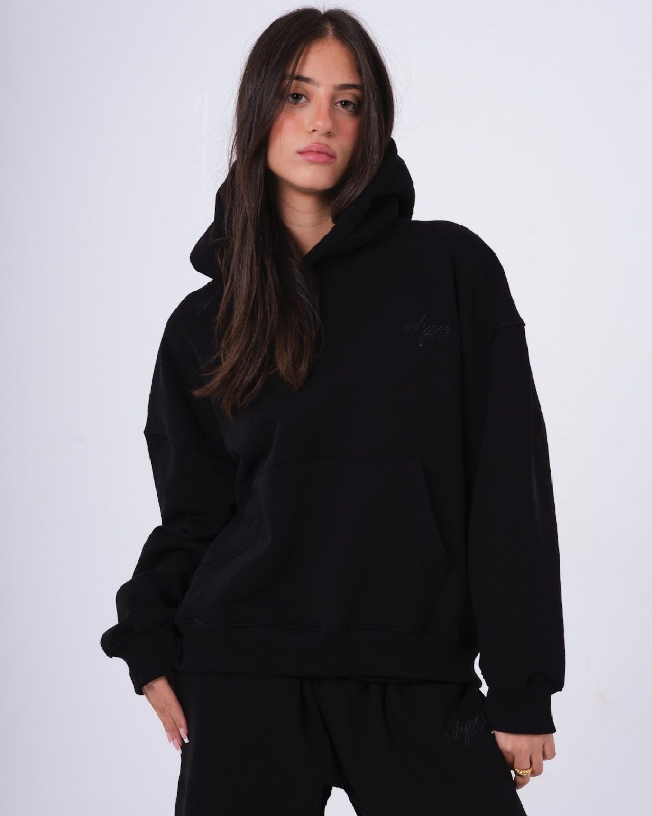 Black Stitched Hoodie